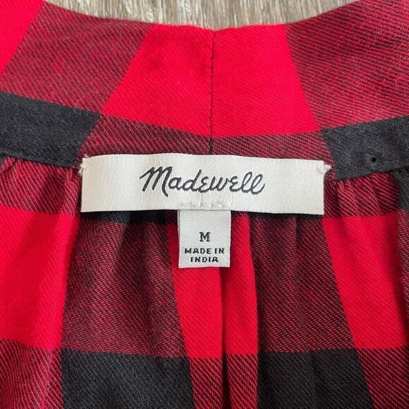 Madewell Tie-Neck Popover Shirt in Buffalo Check - Size: Medium - Picture 5 of 9